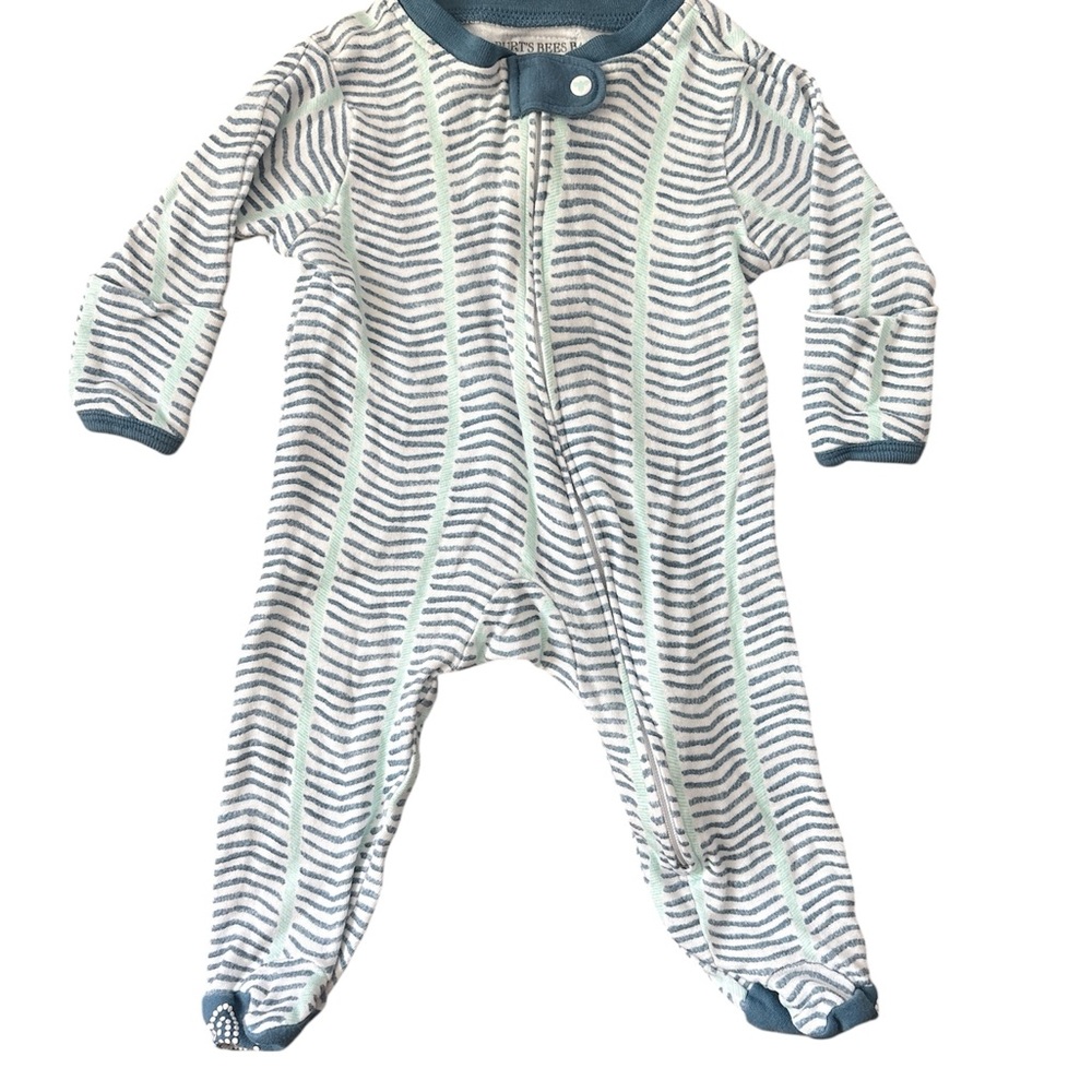 Burt's Bees Baby Blue and White Striped Footie